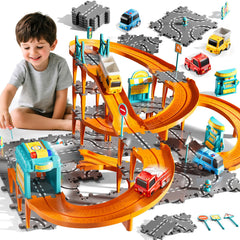 KIZONLY puzzle racer kids car track set with 4-tier tracks