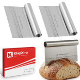 KlayXira 2 Pack stainless steel dough scraper set on counter