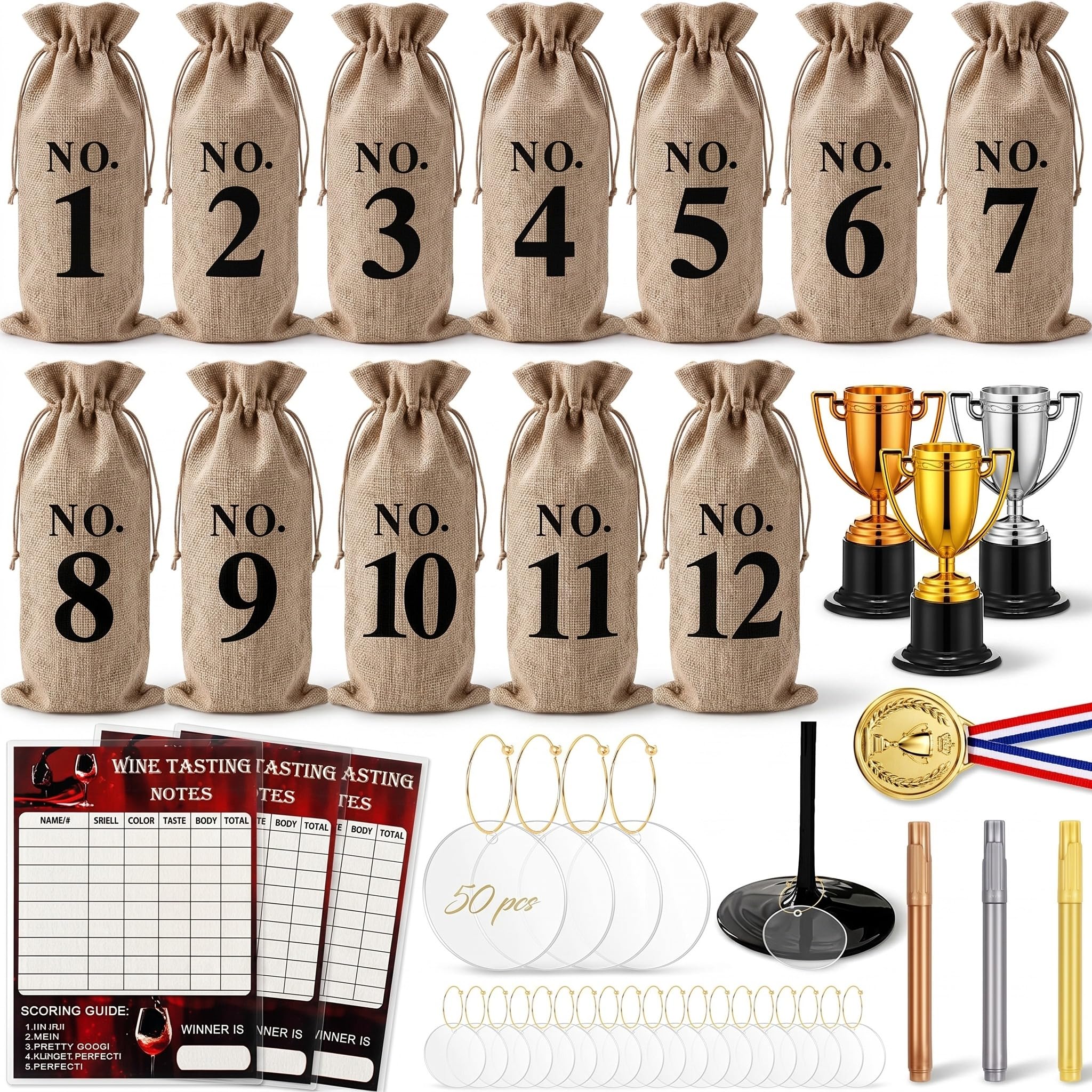 Klyyo Clyro blind wine tasting kit with 12 numbered burlap bags