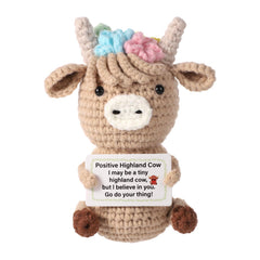 Knitted Highland cow doll 12 cm with positive card