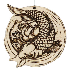 Koi Fish Wood Christmas Ornament made in the USA from birch wood