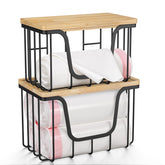 KONE large trash bag holder with bamboo lid and stainless steel basket