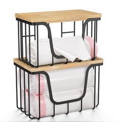 KONE large trash bag holder with bamboo lid and stainless steel basket