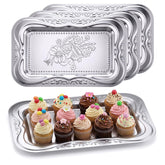 KongTiva 6Pcs silver stainless steel serving trays embossed bow floral engraving