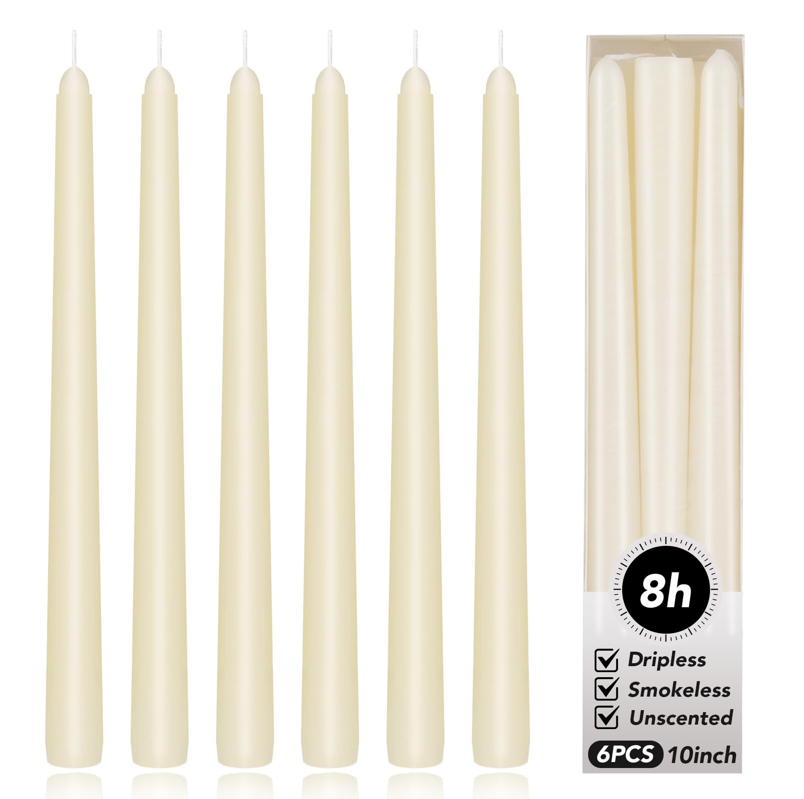 korcci ivory taper candles 10 inch set of 6 on dining table