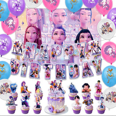 Korean Idol Happy Birthday Party Decorations 31 pcs set with backdrop balloons swirls and toppers