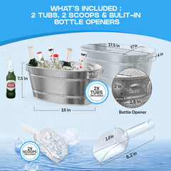 Galvanized 3-gallon beverage tub with handles