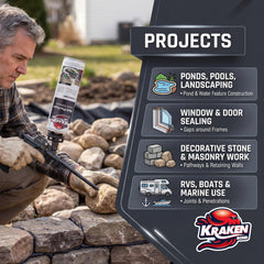 Expanding polyurethane pond foam sealer by Kraken Bond label