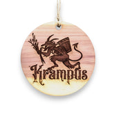 Krampus raw cedar ornament 3x3in front engraving