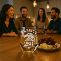 USA 250th anniversary wine glass engraving by Kropsis