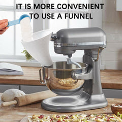 KSM150 tilt-head mixer flour funnel pouring into bowl