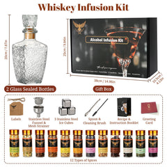 Whiskey infusion kit with 12 flavors for bourbon rye gin vodka tequila and rum