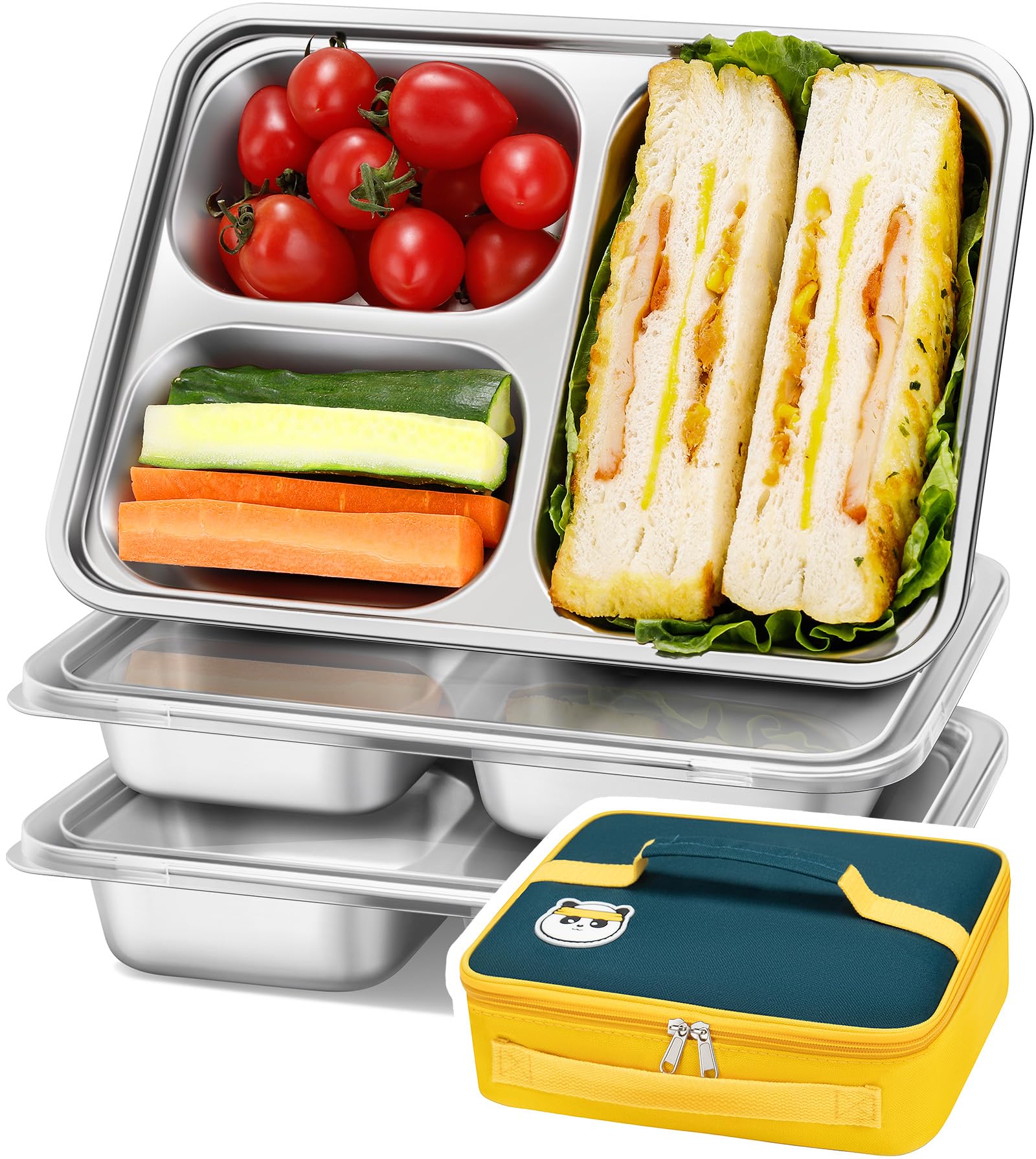 KTKUDY 3 pack stainless steel snack containers with plastic lids