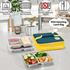 Three compartment stainless steel lunch containers for kids and adults