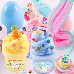 Easter basket eggs with slime and resin charms close up
