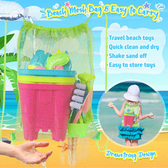 Travel-friendly drawstring mesh bag with beach toys