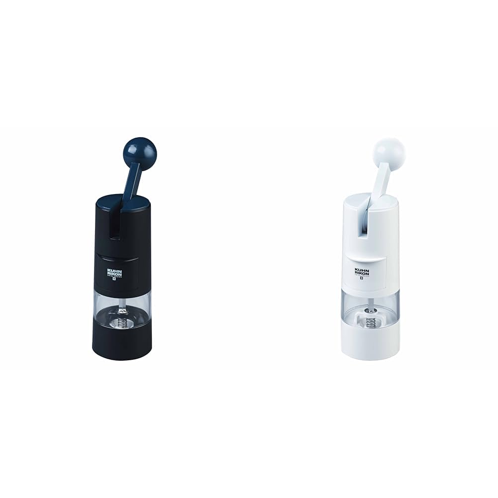 Kuhn Rikon ceramic ratchet grinders black and white set 8.5 inch tall 2.25 inch diameter