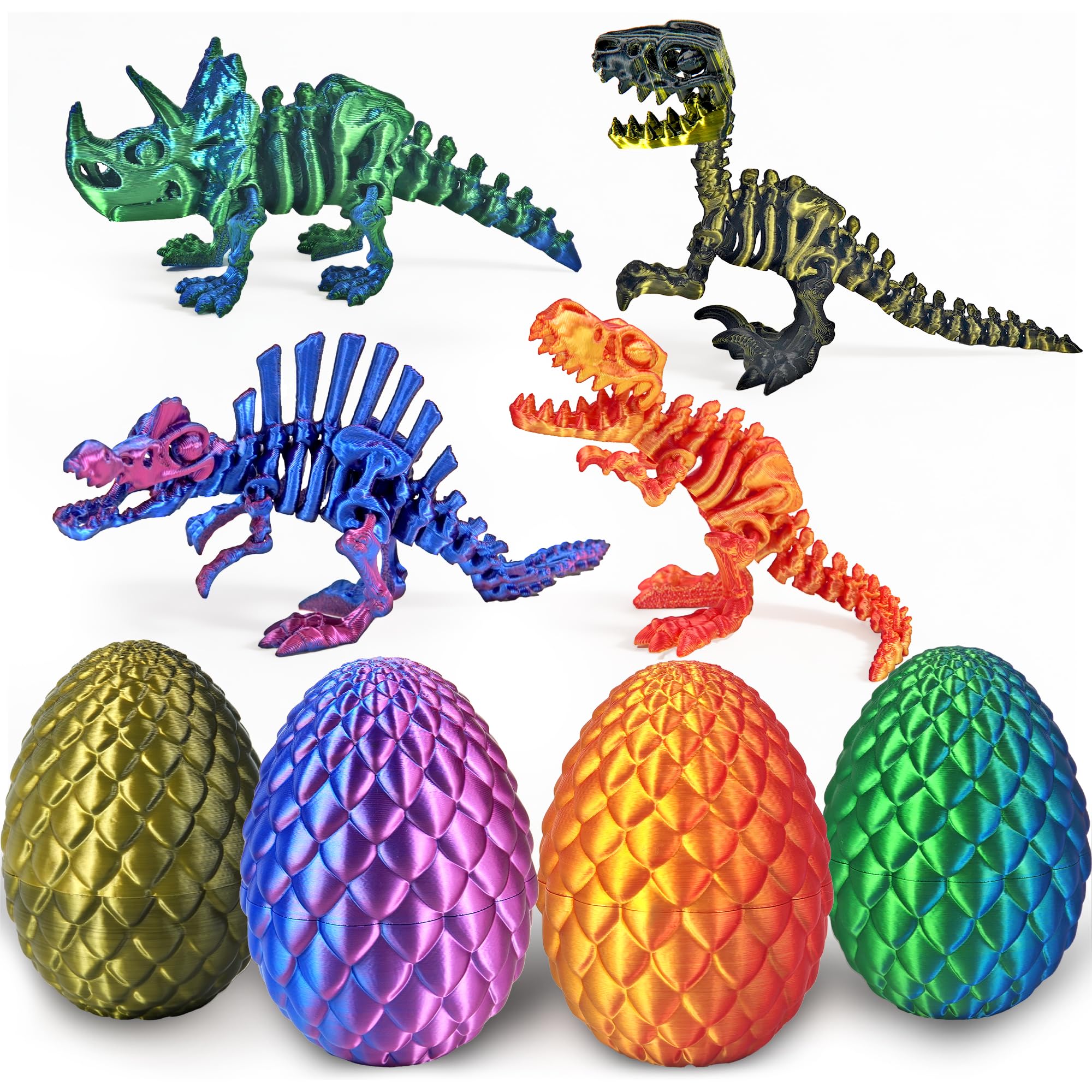 Kyerivs 4PCS 3D Printed Dinosaur Easter Egg set fidget toys