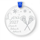 Lacrosse Ornament clear acrylic 3x3 inch size