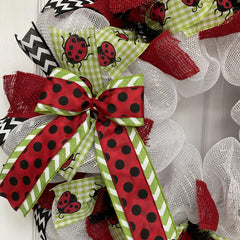 Lady Bug deco mesh wreath 28 inch diameter for indoor outdoor use