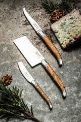 Three piece cheese knife set for hard and soft cheeses