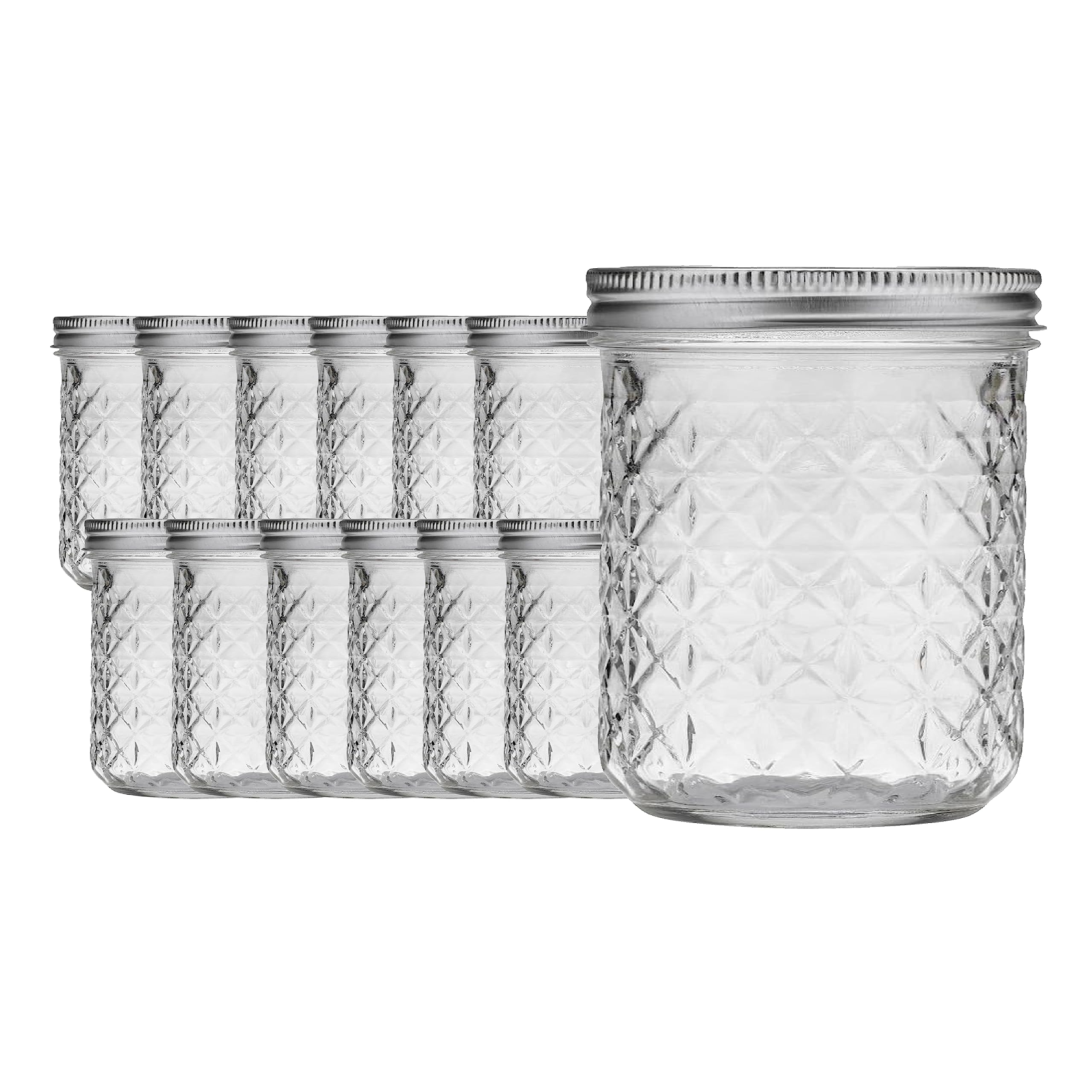 LAIBY Ball Quilted Crystal Jelly Jars 8 oz case of 12 with lids