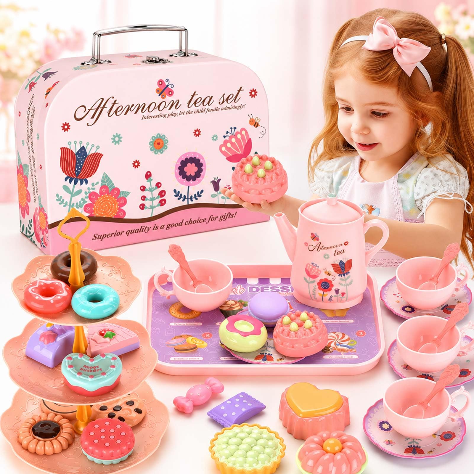 Lajeje kids plastic tea party set teapot and cups