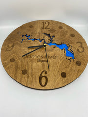 Lake map wall clock with early american finish