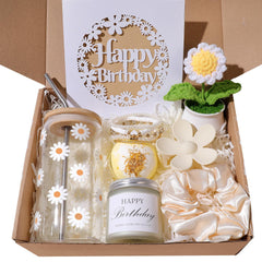Landteek daisy glass cup 16oz with bamboo lid
