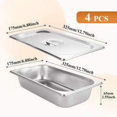 Stainless steel steam table pan 12-8x6-8x2-5 inch with lid