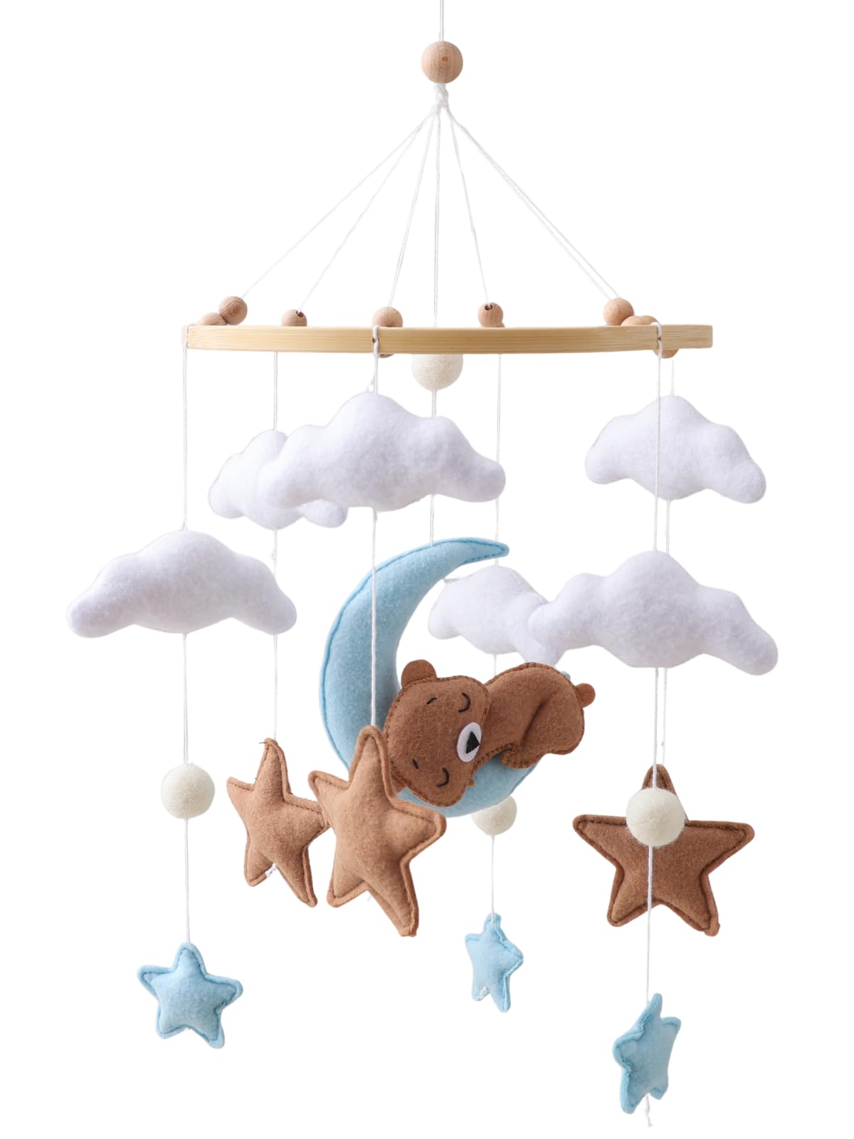 Lanttoe Moon Bear Baby Crib Mobile with crescent moon and felt teddy