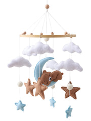 Lanttoe Moon Bear Baby Crib Mobile with crescent moon and felt teddy