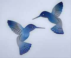 Two hummingbirds wall art with hanging holes 6 inch