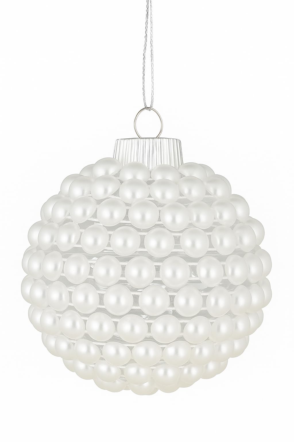 Large 3.5 inch pearl Christmas ornament with half back pearls on clear acrylic ball