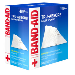 Low-linting gauze sponges for wound care BAND-AID Brand Tru-Absorb