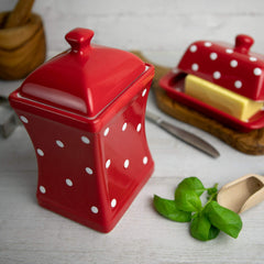 Polka dot ceramic canister for tea sugar or coffee