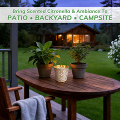 Two decorative golden candle buckets included with citronella design