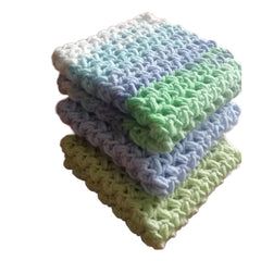 LarisaKnits set 3 cotton pastel dish rags crochet 8x8in