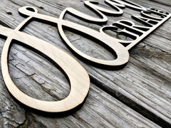 Laser cut Baltic Birch plywood name sign with dark edges