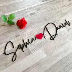 Sophia and Daniel metal names with acrylic heart option