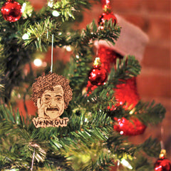 Laser-cut hand-made Vonnegut Wood Christmas Ornament