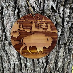 Raw cedar ornament made in the USA with natural grain