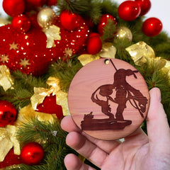 Laser engraved cedar ornament deep engraving detail