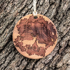 Laser engraved cedar ornament 3x3in