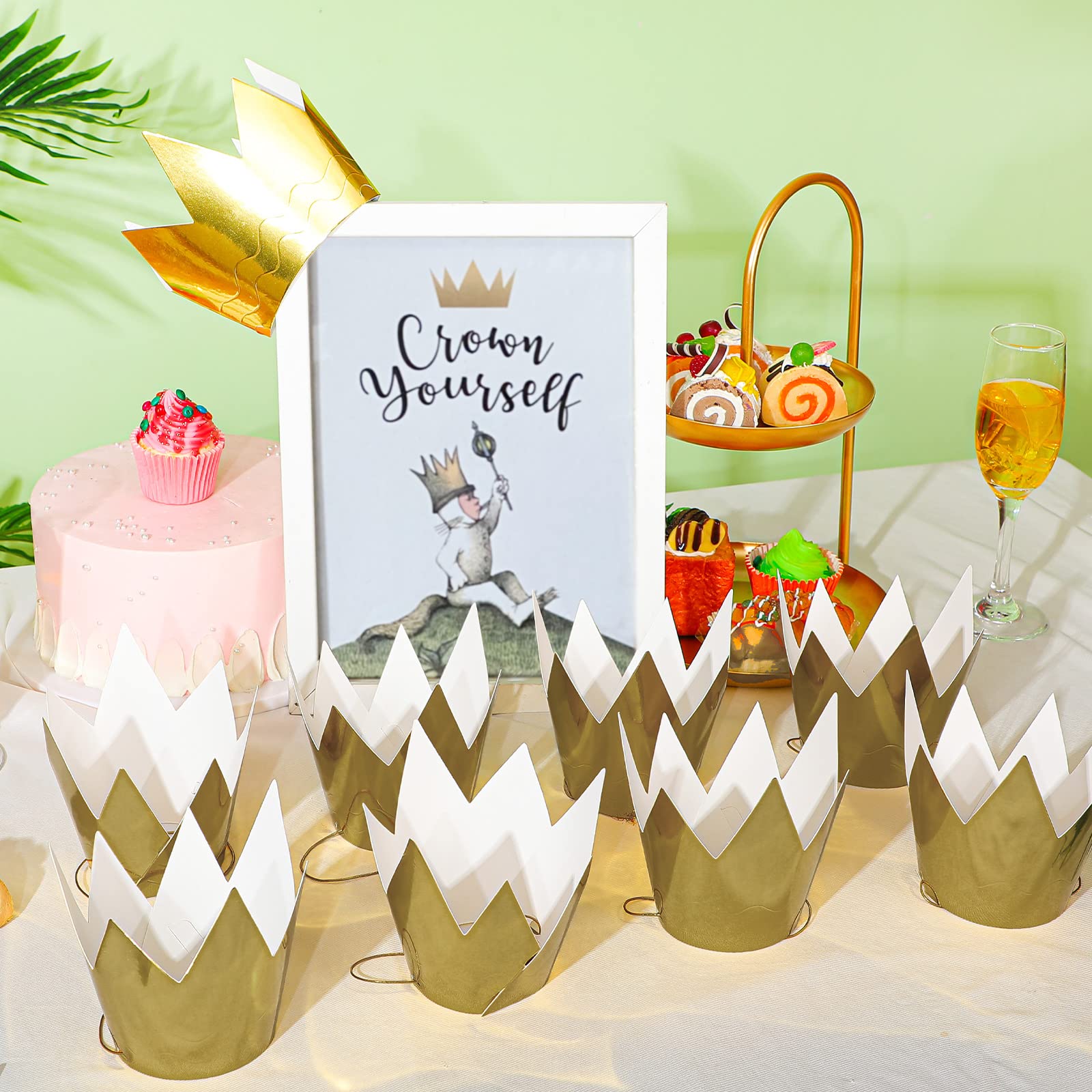 Laumoi 24 Pcs Mini Gold Paper Crowns packaging