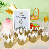 Laumoi 24 Pcs Mini Gold Paper Crowns packaging