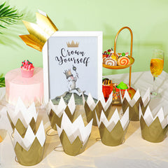 Laumoi 24 Pcs Mini Gold Paper Crowns packaging