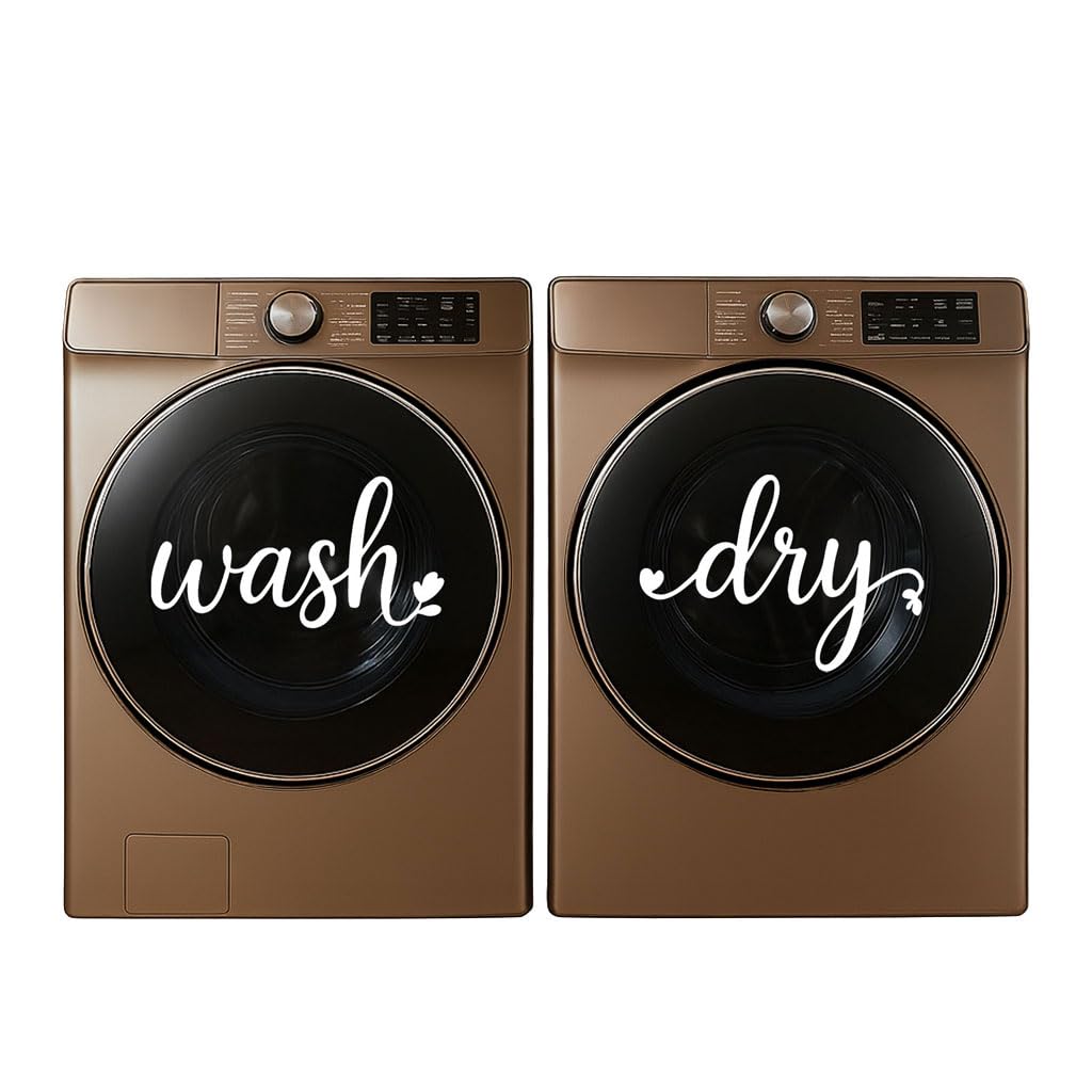 Laundry Room Decor Wash Dry vinyl decals set of 2 white 14x9 for washers and dryers