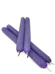 Lavender beeswax taper candle 8inch side angle