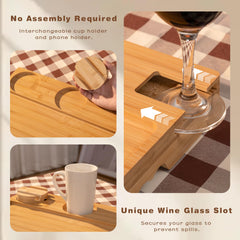 Cup holder and wine glass slot on bamboo tray